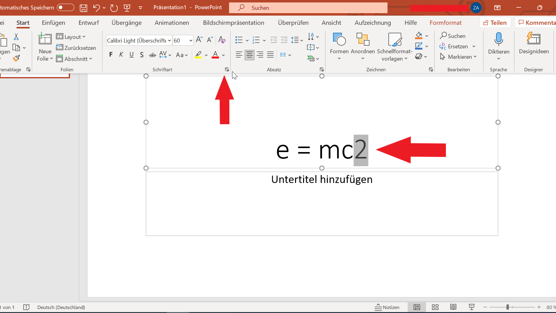 PowerPoint Zahlen und Zeichen hochstellen so geht